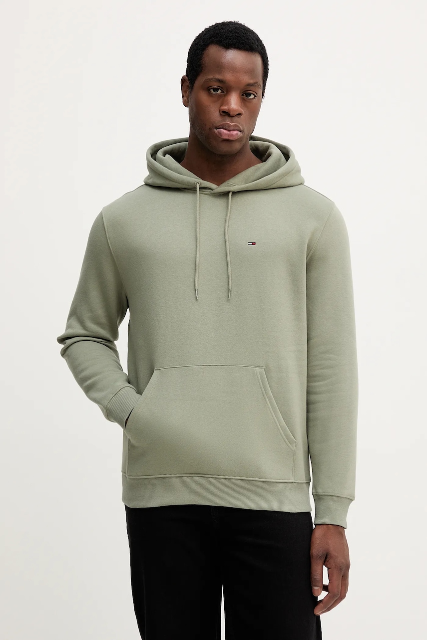 Tommy Jeans bluză culoarea bej, cu glugă, uni, DM0DM20742