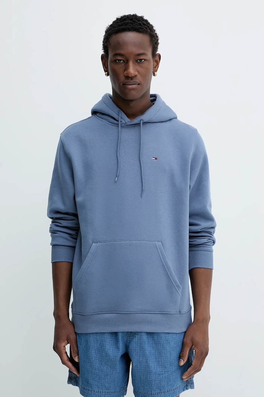 Tommy Jeans bluză culoarea bej, cu glugă, uni, DM0DM20742