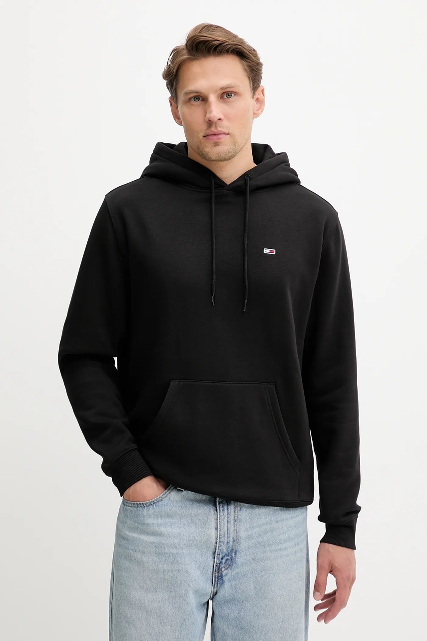 Tommy Jeans bluză culoarea bej, cu glugă, uni, DM0DM20742