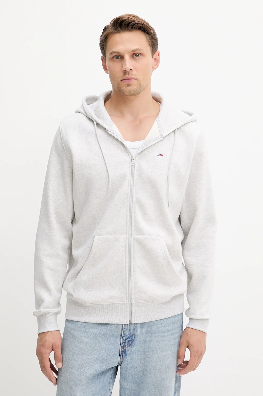 Tommy Jeans bluză culoarea verde, cu glugă, uni, DM0DM20743