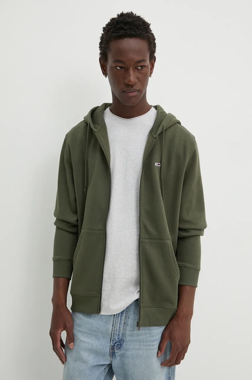 

Суичър Tommy Jeans в зелено с качулка с изчистен дизайн DM0DM20743, Зелен