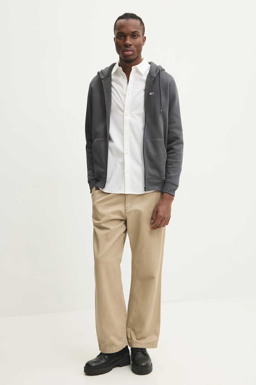 Кофта Tommy Jeans мужская цвет серый с капюшоном однотонная DM0DM20743 Кофта Tommy Jeans мужская цвет серый с капюшоном однотонная DM0DM20743