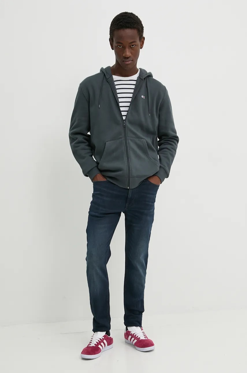 Кофта Tommy Jeans мужская цвет серый с капюшоном однотонная DM0DM20743 Кофта Tommy Jeans мужская цвет серый с капюшоном однотонная DM0DM20743