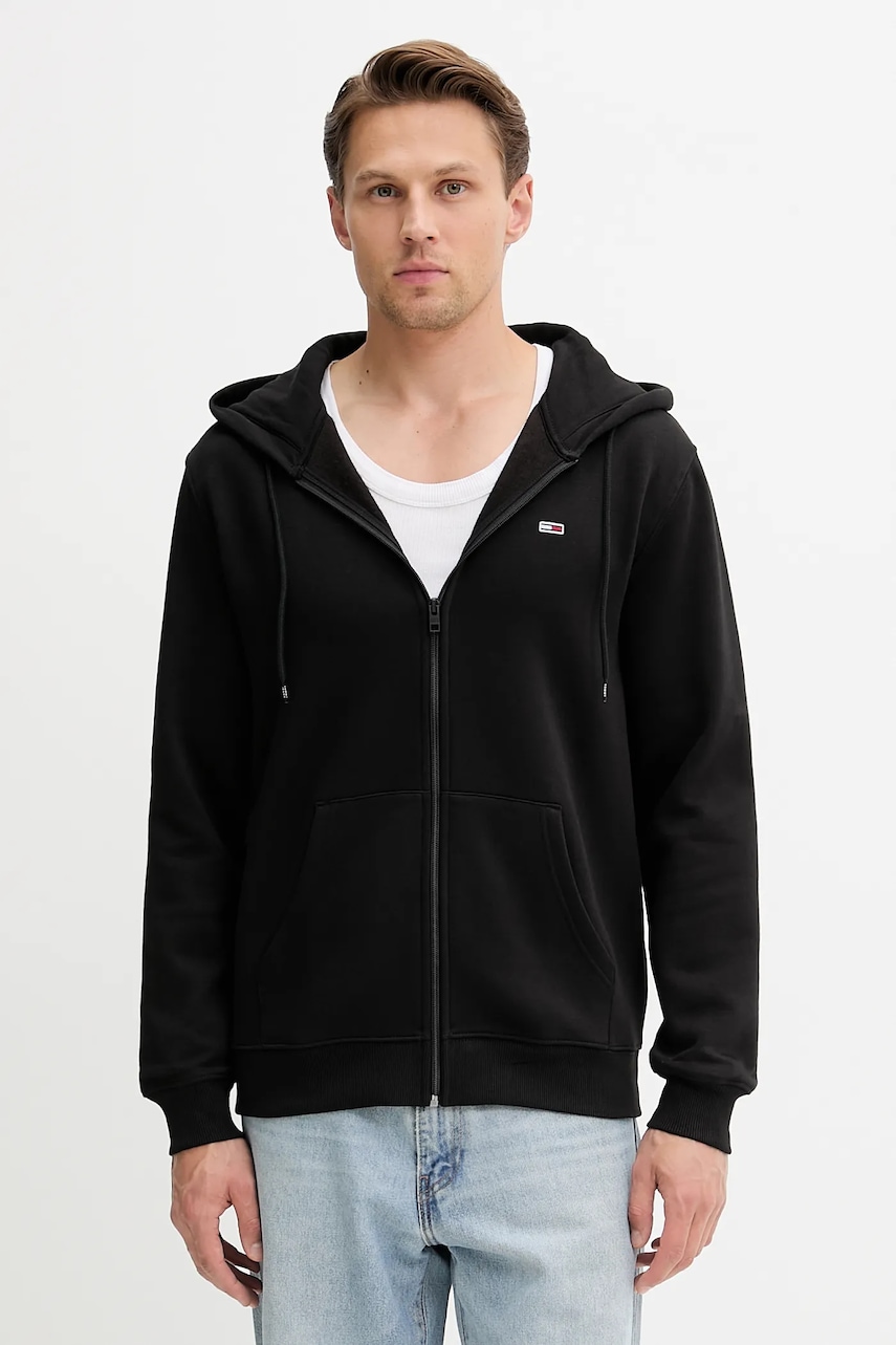 Tommy Jeans bluză culoarea verde, cu glugă, uni, DM0DM20743