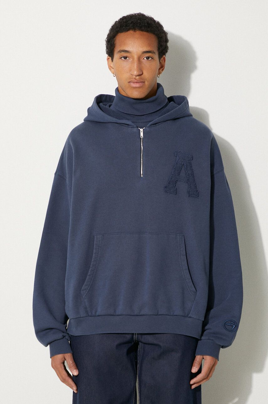 Bavlněná mikina AMBUSH Collar Rib Sweatshirt Insignia pánská, modrá barva, s kapucí, s aplikací, BMBB004F24FLE0014545