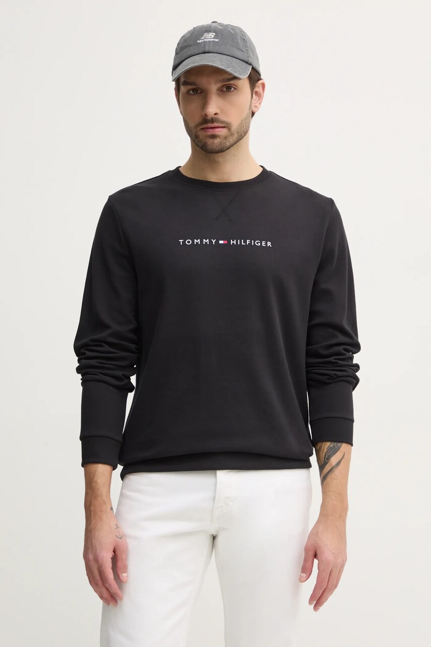 Levně Mikina Tommy Hilfiger pánská, černá barva, s potiskem, UM0UM03346