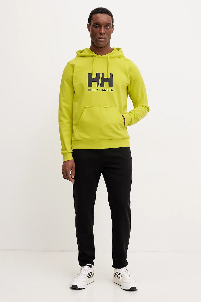 Хлопковая кофта Helly Hansen HH LOGO мужская цвет жёлтый с капюшоном с принтом 30394 Хлопковая кофта Helly Hansen HH LOGO мужская цвет жёлтый с капюшоном с принтом 30394