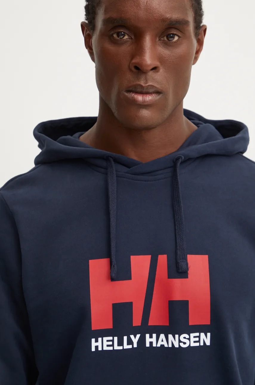 Βαμβακερή μπλούζα Helly Hansen HH LOGO χρώμα: ναυτικό μπλε, με κουκούλα, 30394 φωτογραφία