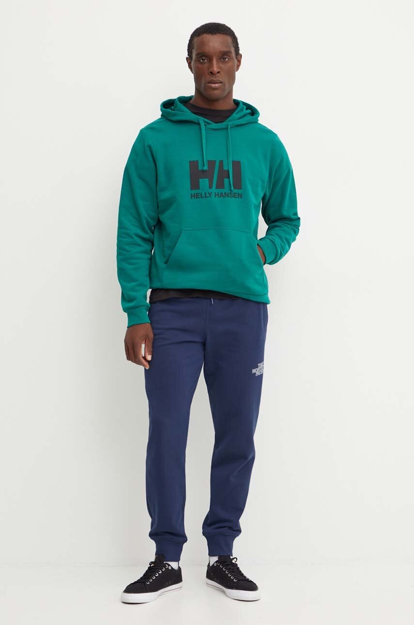 Βαμβακερή μπλούζα Helly Hansen HH LOGO χρώμα: πράσινο, με κουκούλα, 30394 φωτογραφία