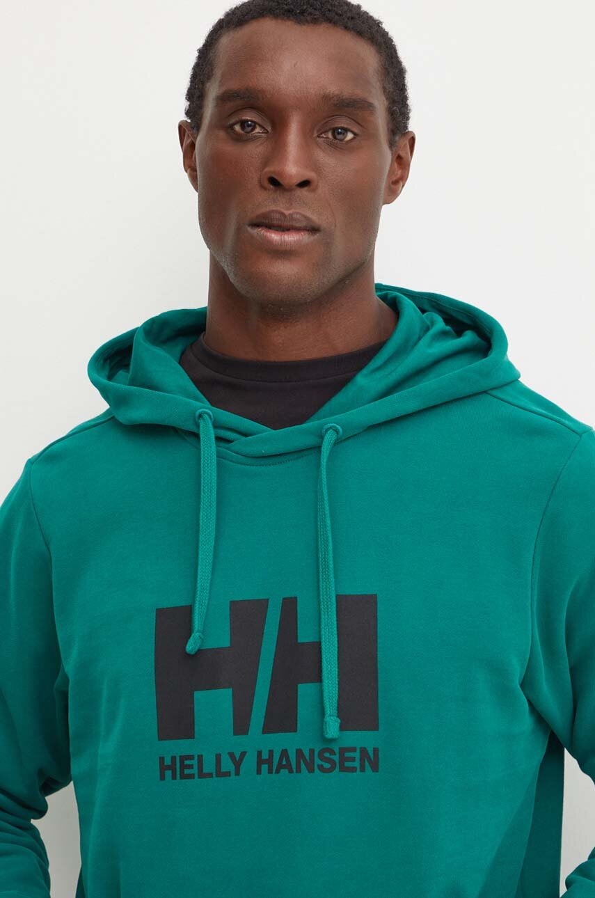 Βαμβακερή μπλούζα Helly Hansen HH LOGO χρώμα: πράσινο, με κουκούλα, 30394 φωτογραφία