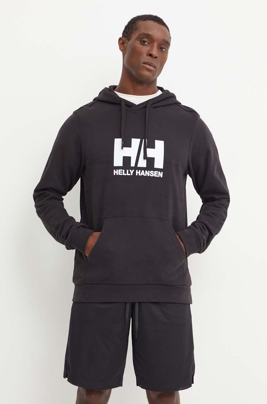 Pamučna Dukserica Helly Hansen HH LOGO Za Muškarce, Boja: Crna, S Kapuljačom, S Tiskom, 30394