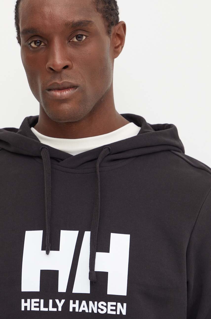Βαμβακερή μπλούζα Helly Hansen HH LOGO χρώμα: μαύρο, με κουκούλα, 30394 φωτογραφία