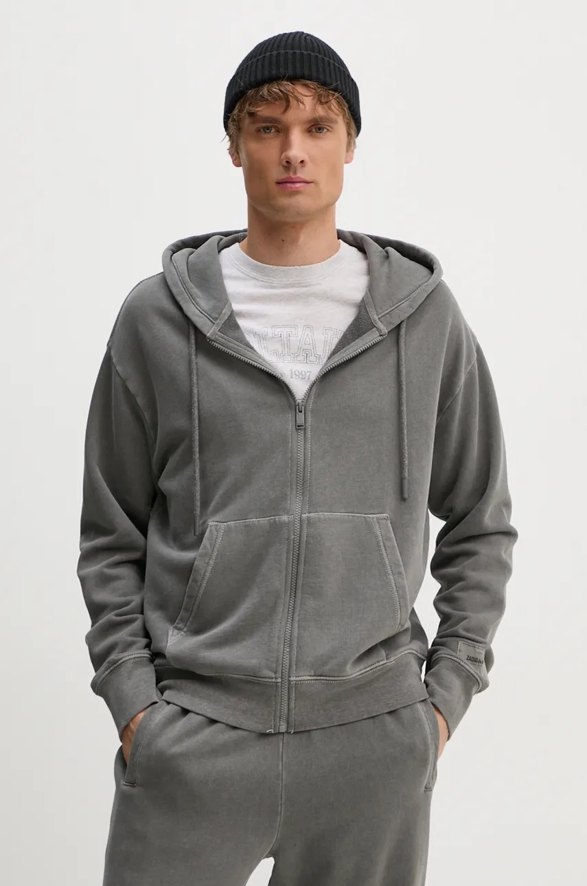 

Памучен суичър ZADIG&VOLTAIRE в сиво с качулка с изчистен дизайн JMSS00261, Сив