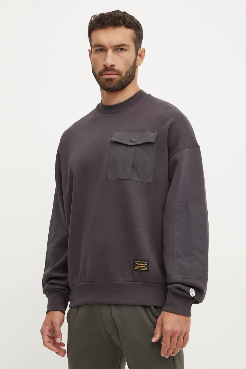 Champion bluza barbati, culoarea gri, neted, 220421 Champion bluza barbati, culoarea gri, neted, 220421