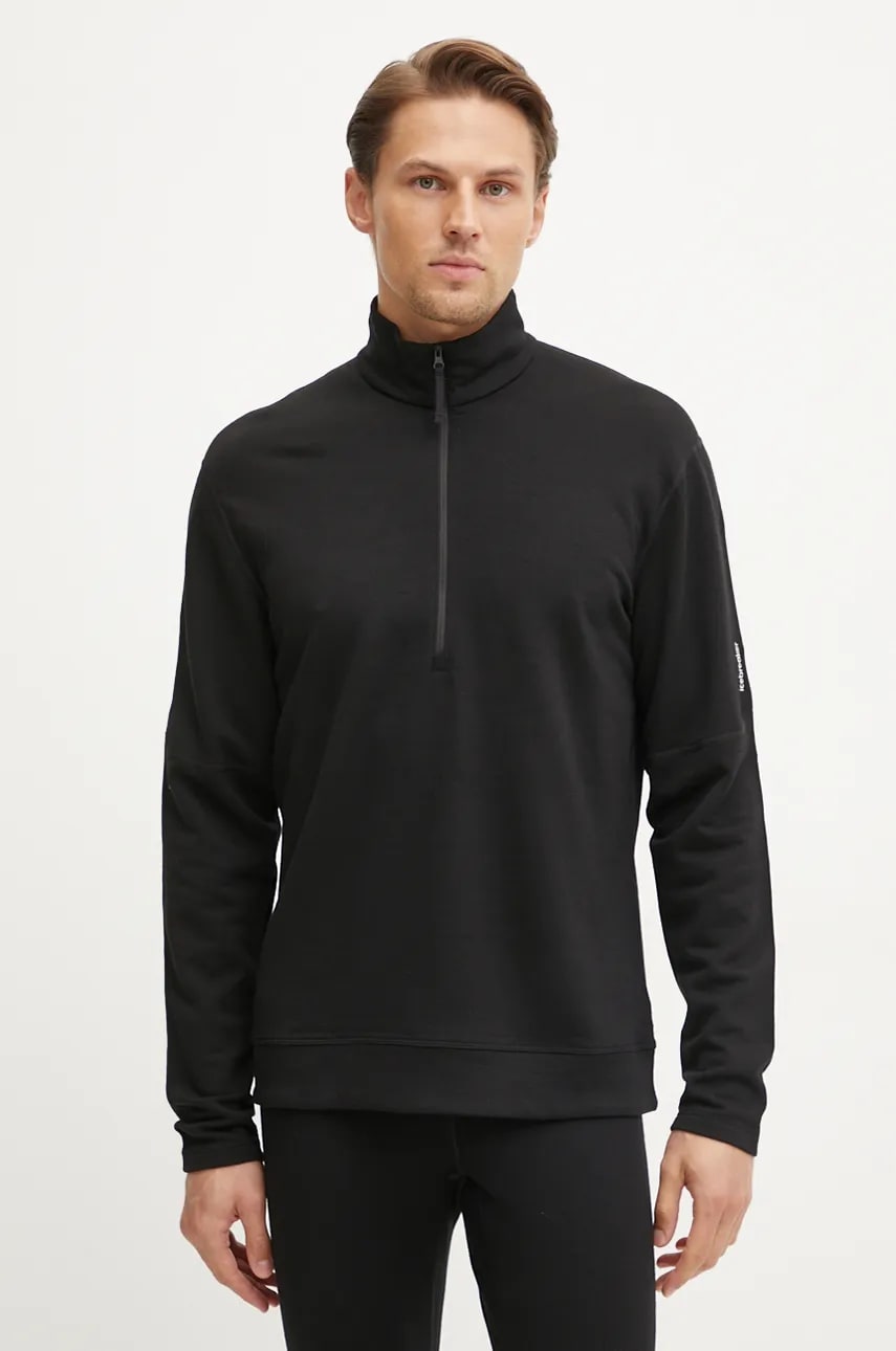 Icebreaker hanorac Merino 360 Realfleece Elemental culoarea negru, neted, IB0A571S0011 Icebreaker hanorac Merino 360 Realfleece Elemental culoarea negru, neted, IB0A571S0011