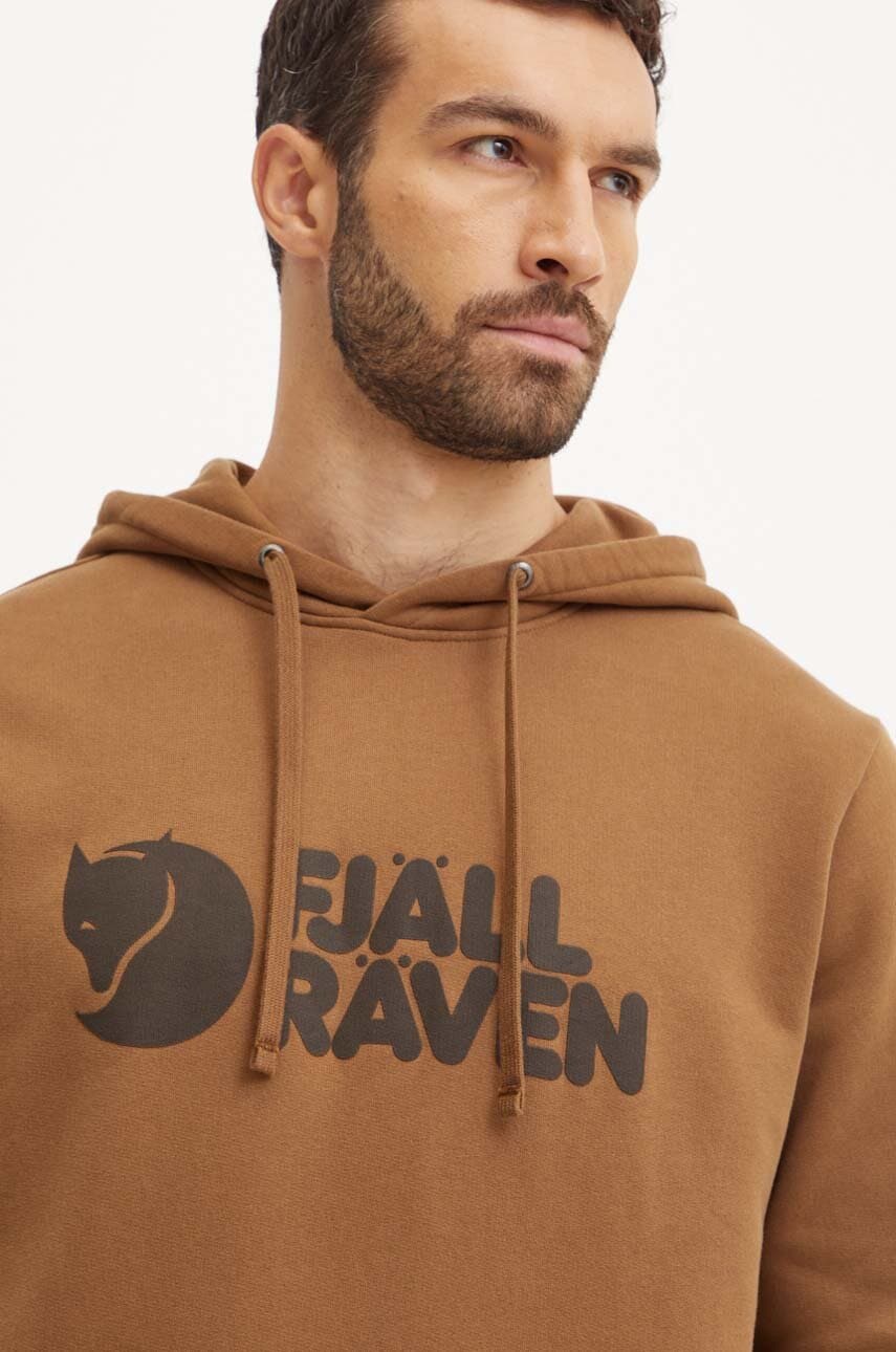 Fjallraven bluză trening Fjällräven Logo culoarea maro, cu glugă, cu imprimeu, F84144.265 Fjallraven bluză trening Fjällräven Logo culoarea maro, cu glugă, cu imprimeu, F84144.265