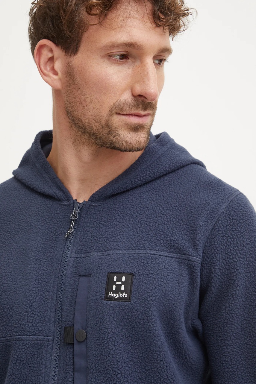Αθλητική μπλούζα Haglöfs Malung Pile χρώμα: ναυτικό μπλε, με κουκούλα, 606958 φωτογραφία