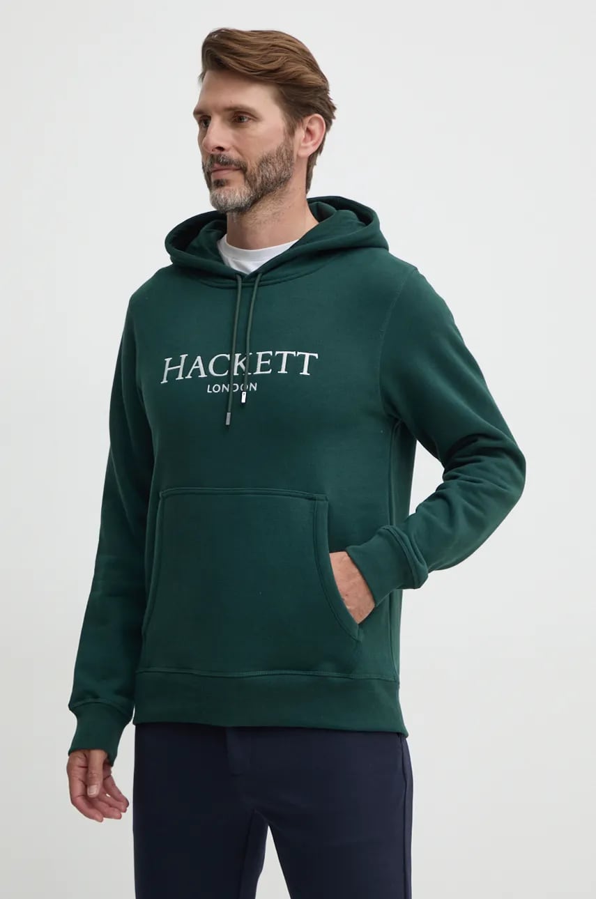 Hackett London bluză barbati, culoarea verde, cu glugă, cu imprimeu, HM581289 Hackett London bluză barbati, culoarea verde, cu glugă, cu imprimeu, HM581289