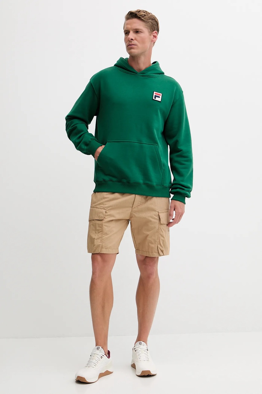 Кофта Fila Borgholm мужская цвет зелёный с капюшоном однотонная FAU0148
