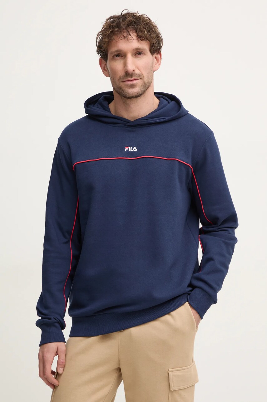 Fila bluza Latrobe barbati, culoarea albastru marin, cu glugă, neted, FAM0783