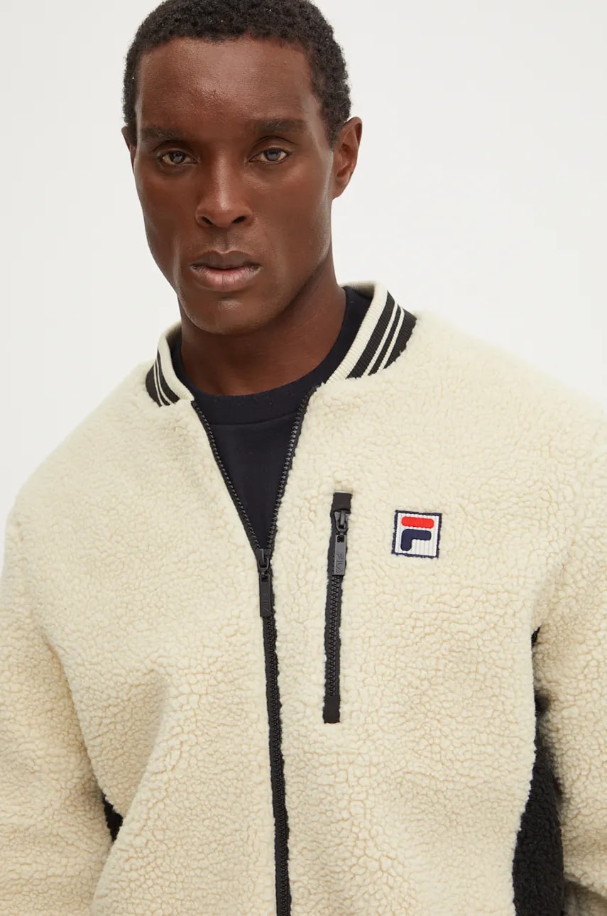 Fila hanorac fleece Leubsdorf culoarea bej, cu imprimeu, FAM0741 Fila hanorac fleece Leubsdorf culoarea bej, cu imprimeu, FAM0741