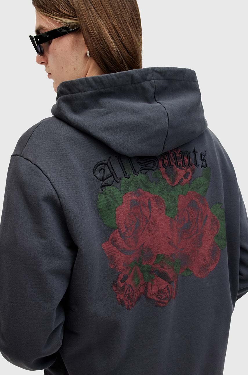 Бавовняна кофта AllSaints MELROSE чоловіча колір сірий з капюшоном з принтом M007NB 