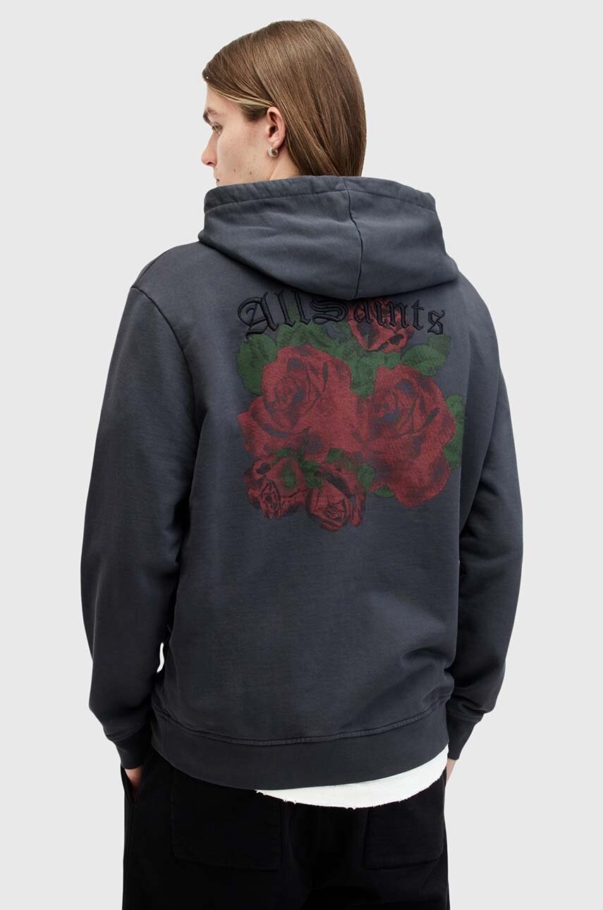 Бавовняна кофта AllSaints MELROSE чоловіча колір сірий з капюшоном з принтом M007NB 