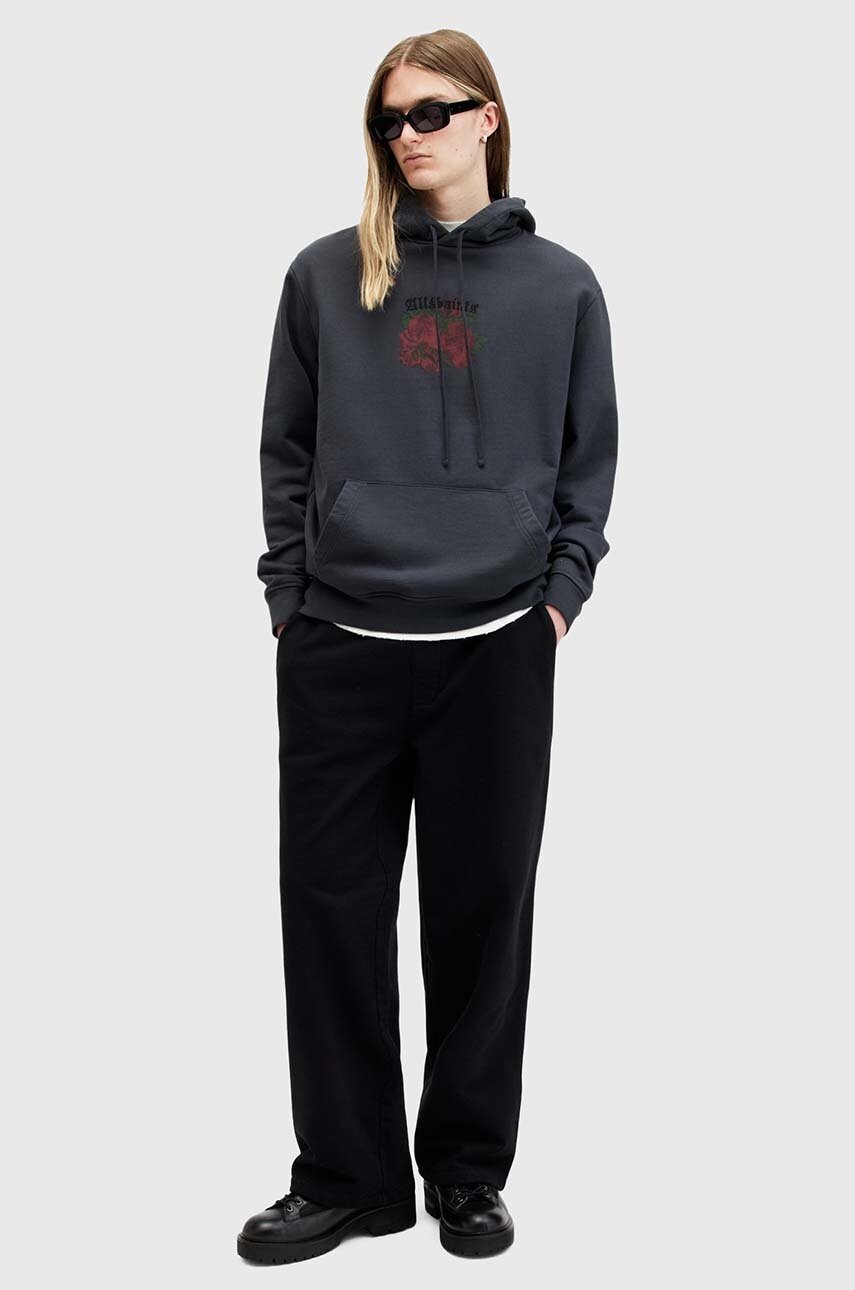 Бавовняна кофта AllSaints MELROSE чоловіча колір сірий з капюшоном з принтом M007NB 
