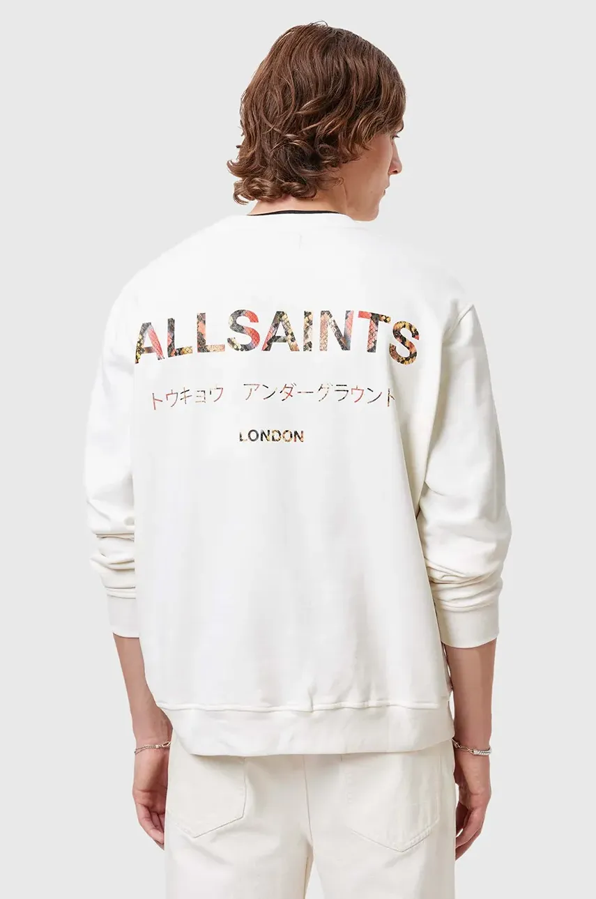 Хлопковая кофта AllSaints UNDERGROUND мужская цвет белый с принтом M033NB Хлопковая кофта AllSaints UNDERGROUND мужская цвет белый с принтом M033NB