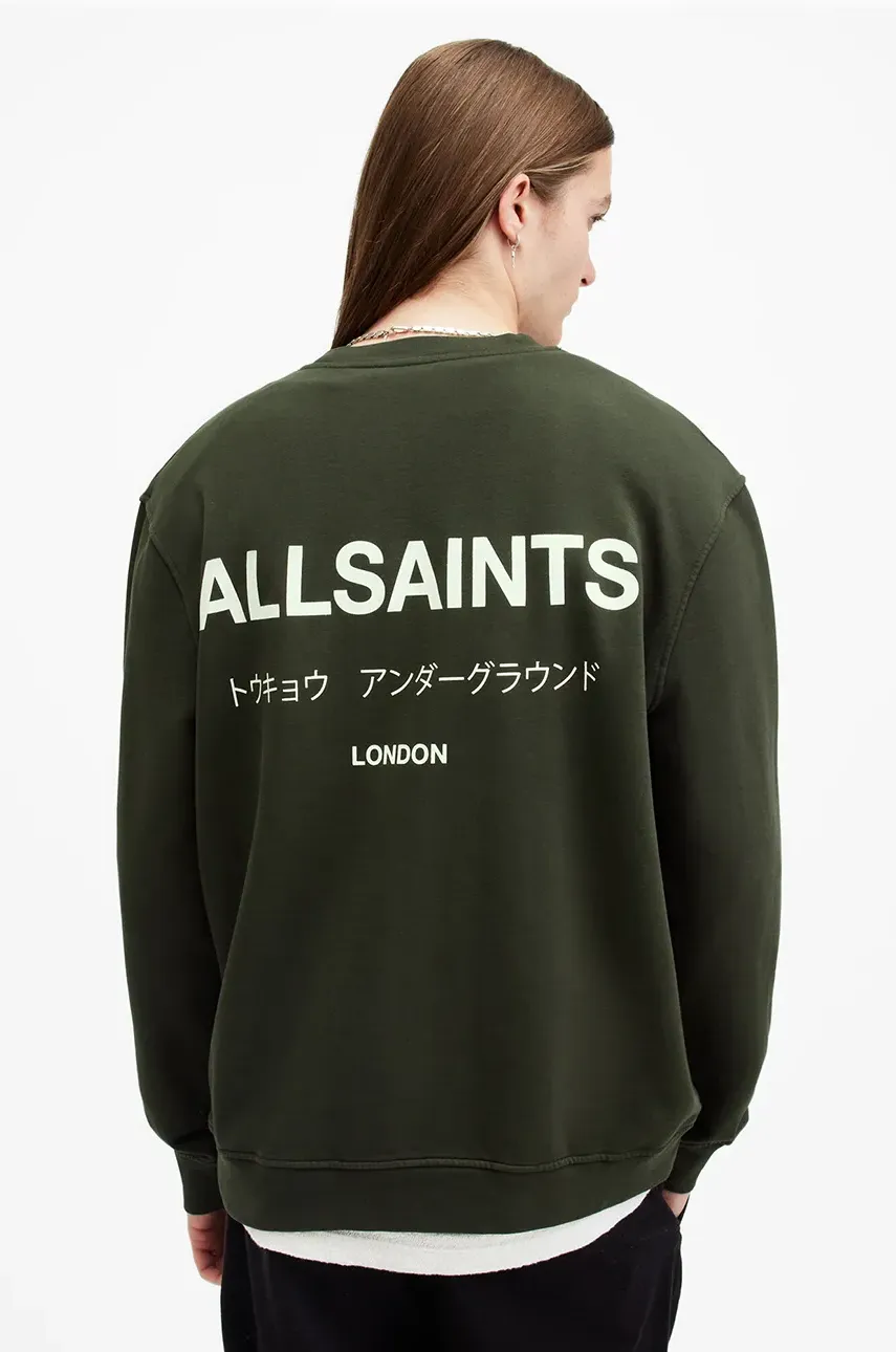 Хлопковая кофта AllSaints UNDERGROUND мужская цвет зелёный с принтом M033NB Хлопковая кофта AllSaints UNDERGROUND мужская цвет зелёный с принтом M033NB
