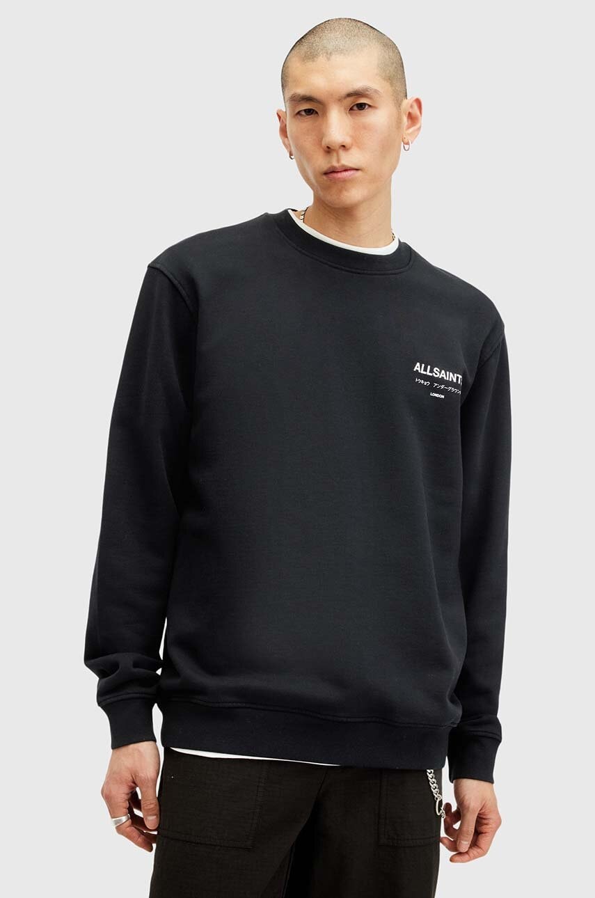 AllSaints hanorac de bumbac UNDERGROUND barbati, culoarea negru, cu imprimeu, M033NB AllSaints hanorac de bumbac UNDERGROUND barbati, culoarea negru, cu imprimeu, M033NB