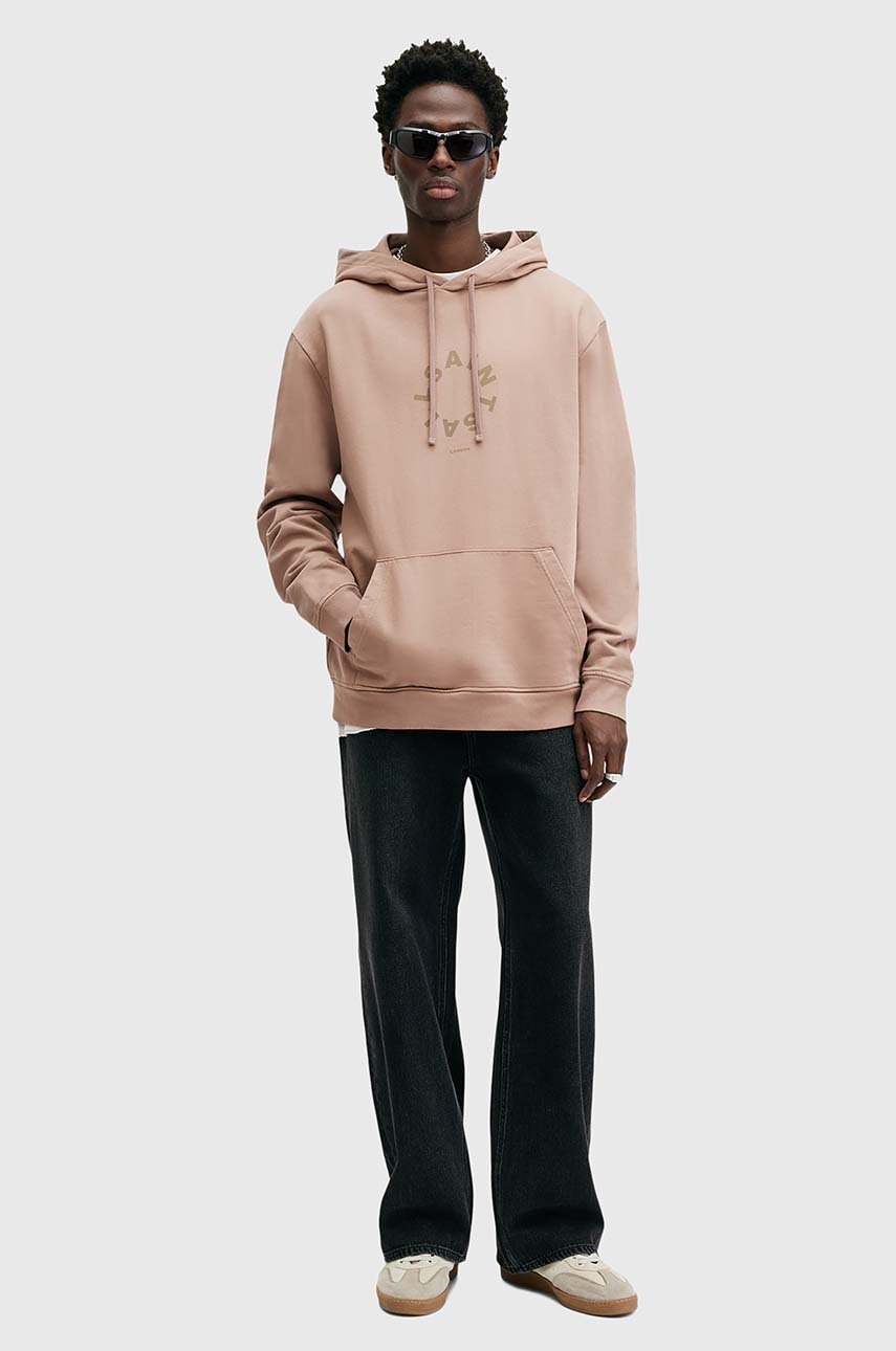 Бавовняна кофта AllSaints TIERRA чоловіча колір бежевий з капюшоном з принтом M036NB 