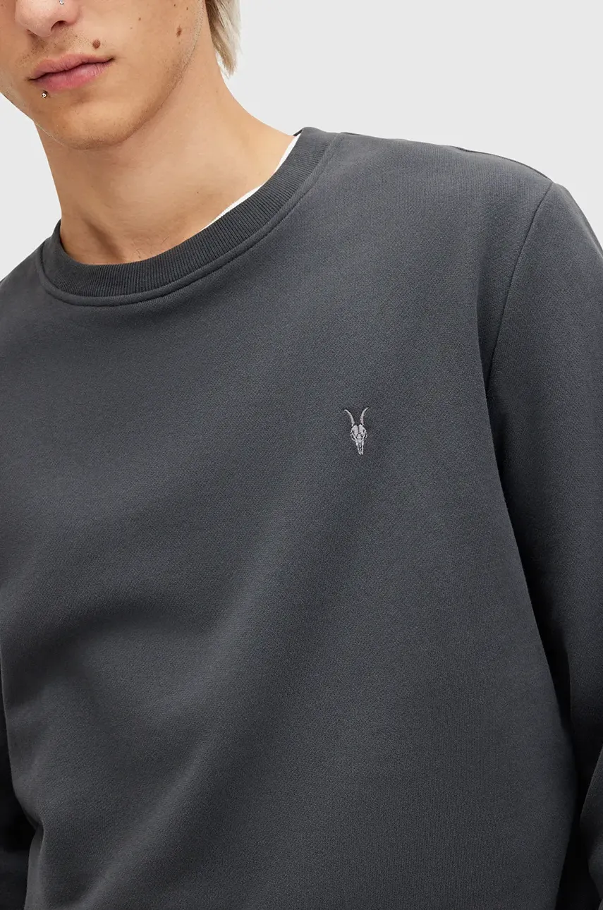 Хлопковая кофта AllSaints RAVEN CREW мужская цвет серый однотонная M037NB Хлопковая кофта AllSaints RAVEN CREW мужская цвет серый однотонная M037NB