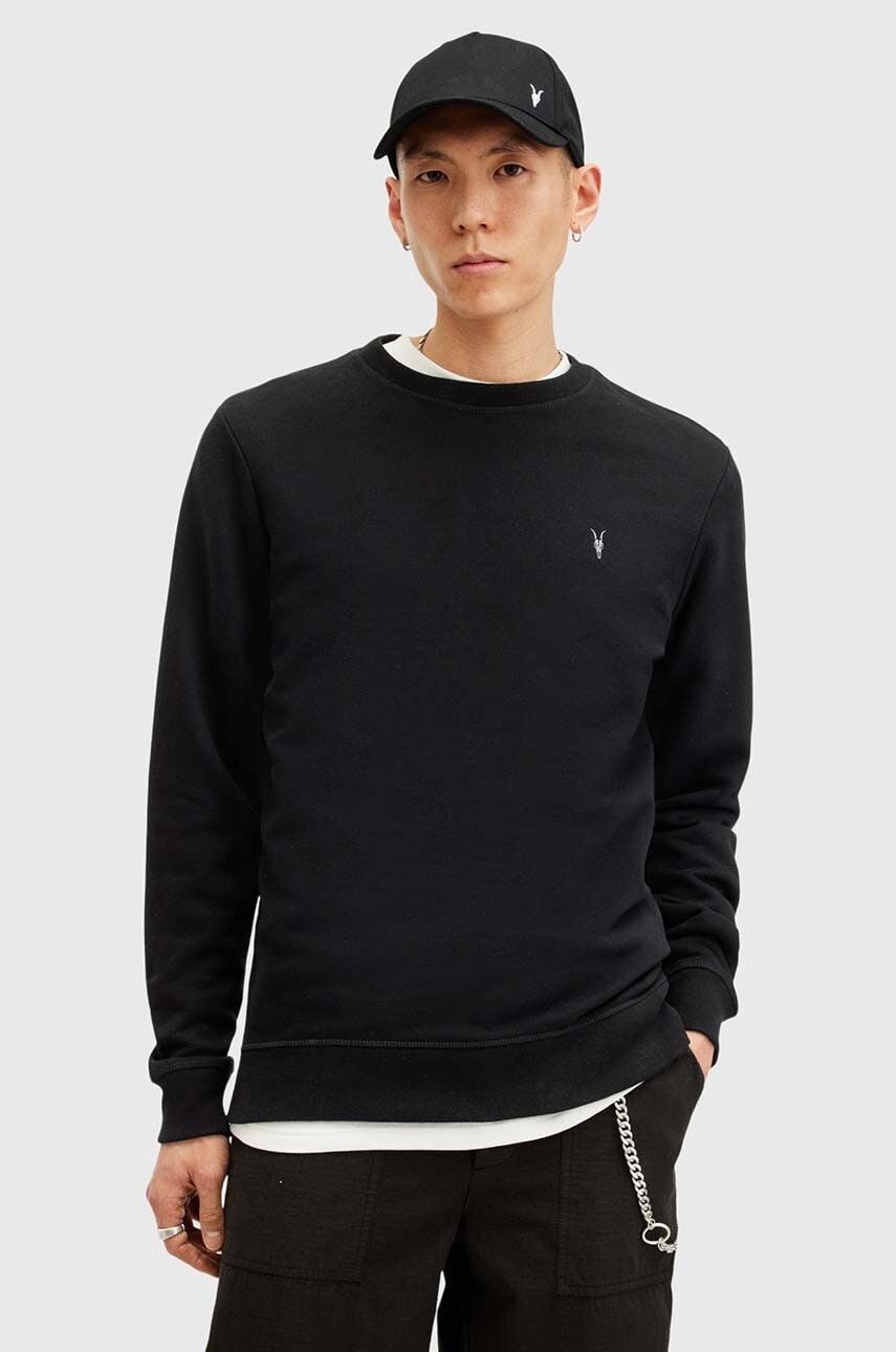 AllSaints hanorac de bumbac RAVEN CREW barbati, culoarea negru, neted, M037NB AllSaints hanorac de bumbac RAVEN CREW barbati, culoarea negru, neted, M037NB