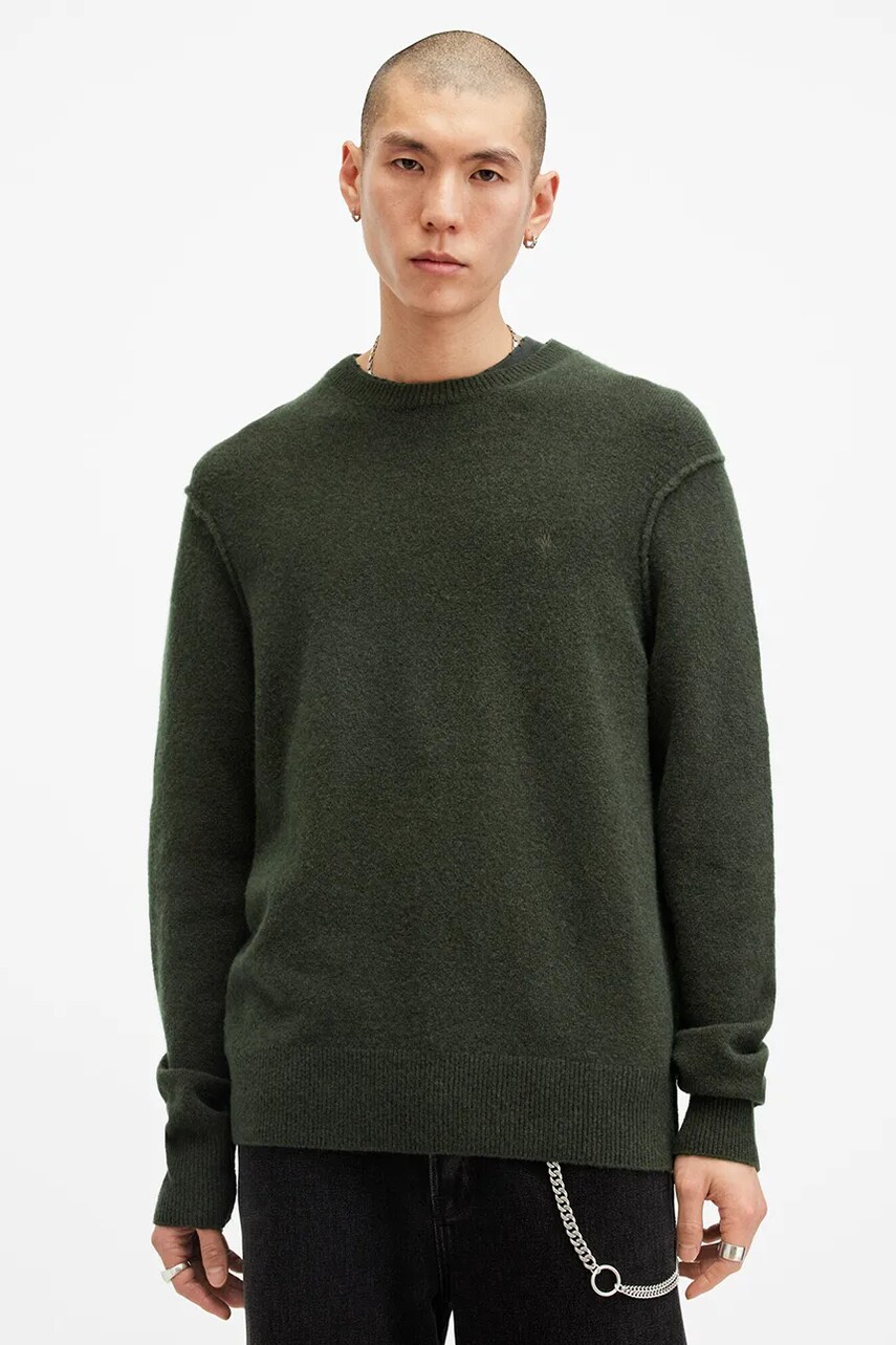 AllSaints pulover de lana STATTEN culoarea verde, neted, M039KA