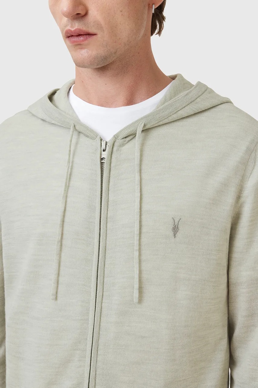 Шерстяная кофта AllSaints MODE MERINO ZIP HOOD цвет чёрный с капюшоном меланж M084KB