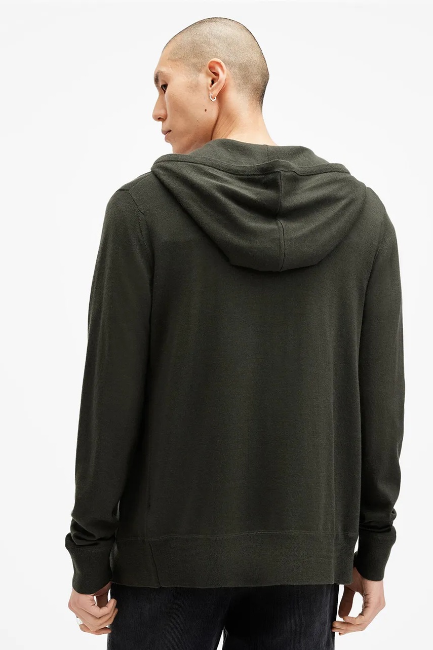 Шерстяна кофта AllSaints MODE MERINO ZIP HOOD колір зелений з капюшоном меланж M084KB 