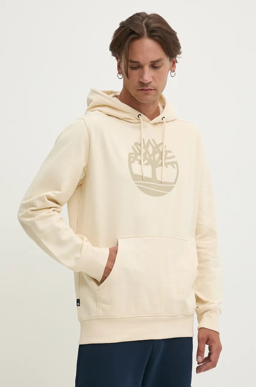 Timberland bluza barbati, culoarea bej, cu glugă, cu imprimeu, TB0A2BJHEFL1