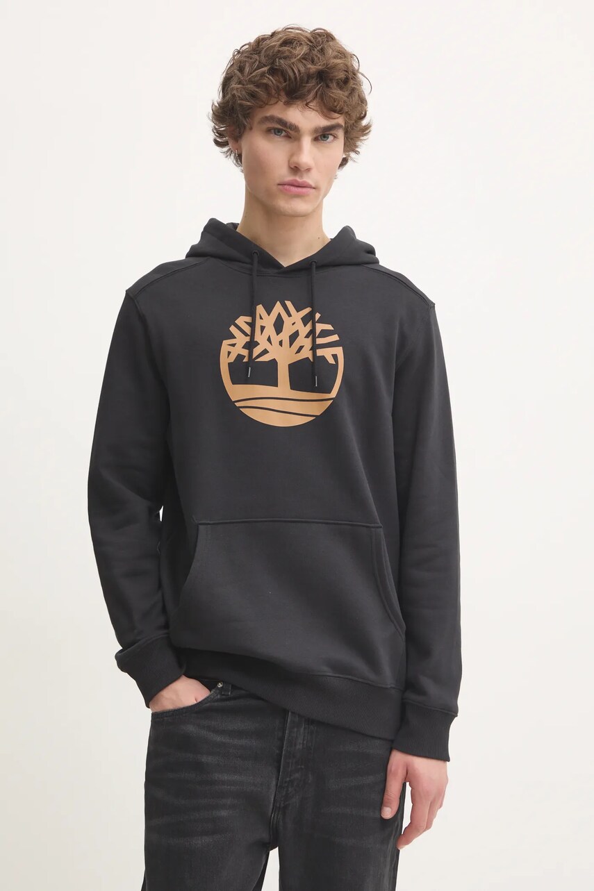 Timberland bluza barbati, culoarea negru, cu glugă, cu imprimeu, TB0A2BJHP561