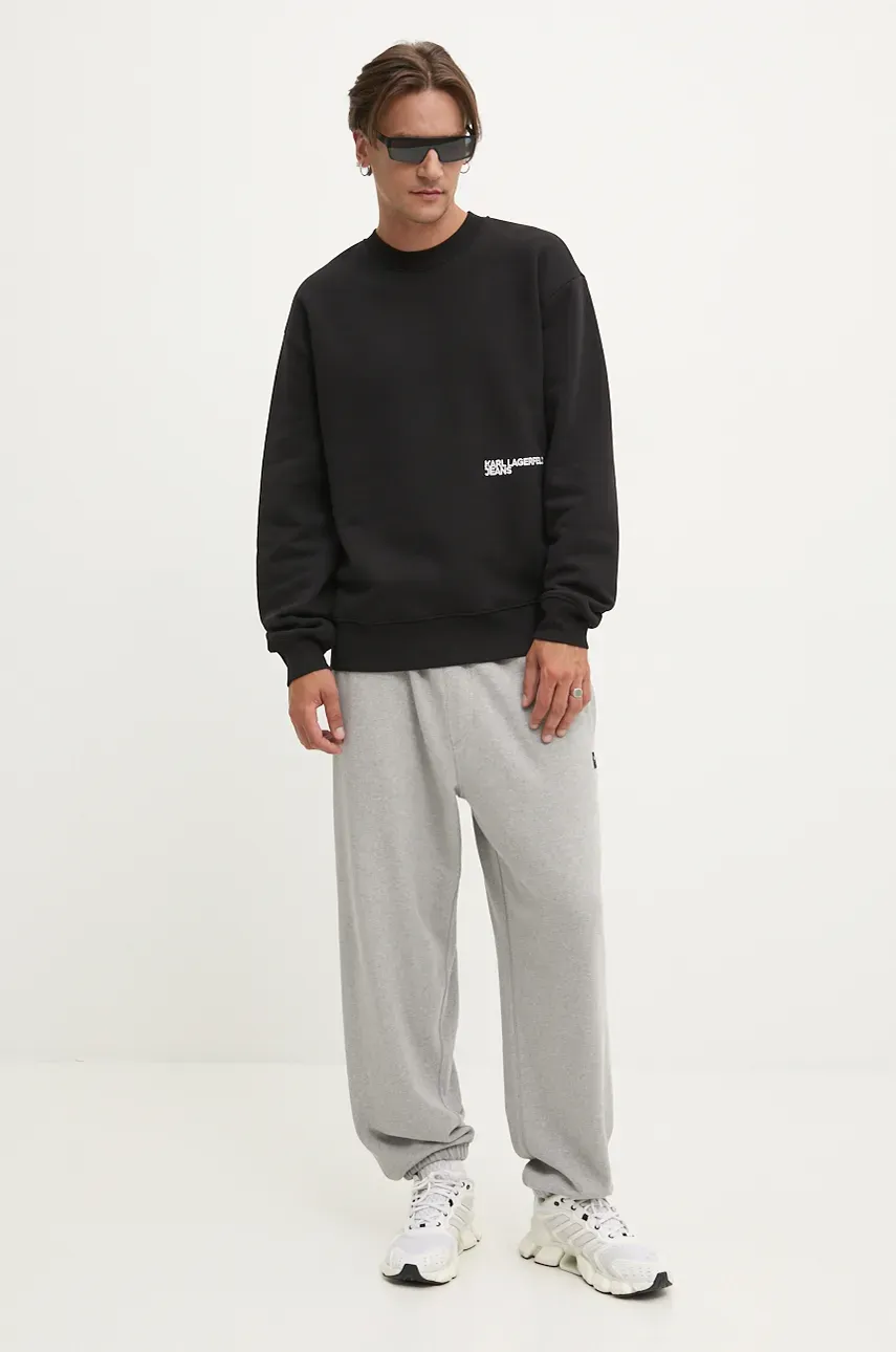 Хлопковая кофта Karl Lagerfeld Jeans мужская цвет чёрный с аппликацией 246D1801 Хлопковая кофта Karl Lagerfeld Jeans мужская цвет чёрный с аппликацией 246D1801
