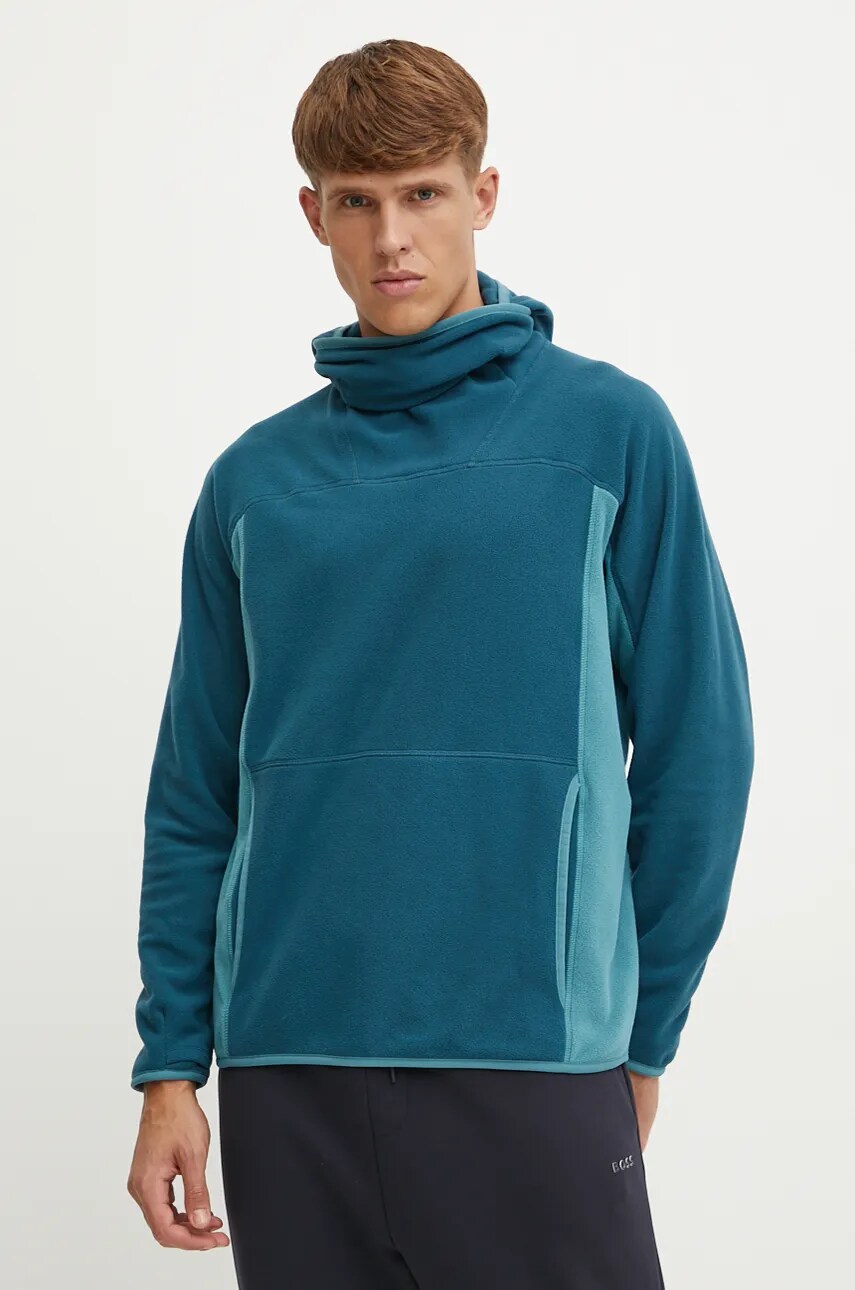 Peak Performance bluza Treeline Fleece barbati, culoarea turcoaz, cu gluga, modelator, G79917