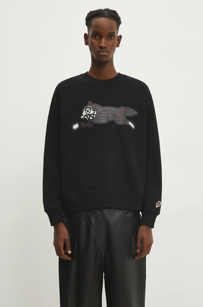 

Памучен суичър ICECREAM Woodgrain Running Dog Crewneck в черно с принт IC24327, Черен
