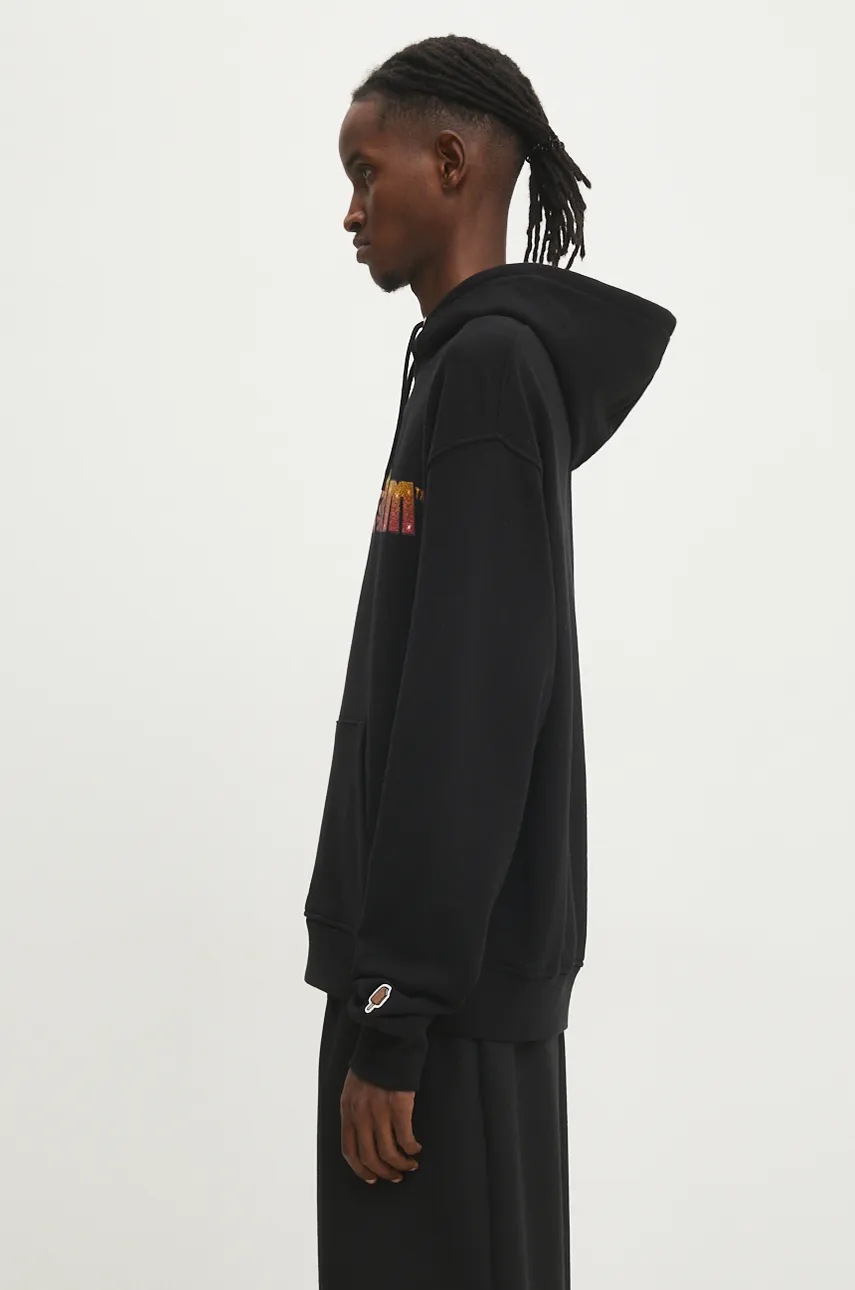 Хлопковая кофта ICECREAM Soft Serve Sparkle Popover Hood мужская цвет чёрный с капюшоном с принтом IC24333 Хлопковая кофта ICECREAM Soft Serve Sparkle Popover Hood мужская цвет чёрный с капюшоном с принтом IC24333