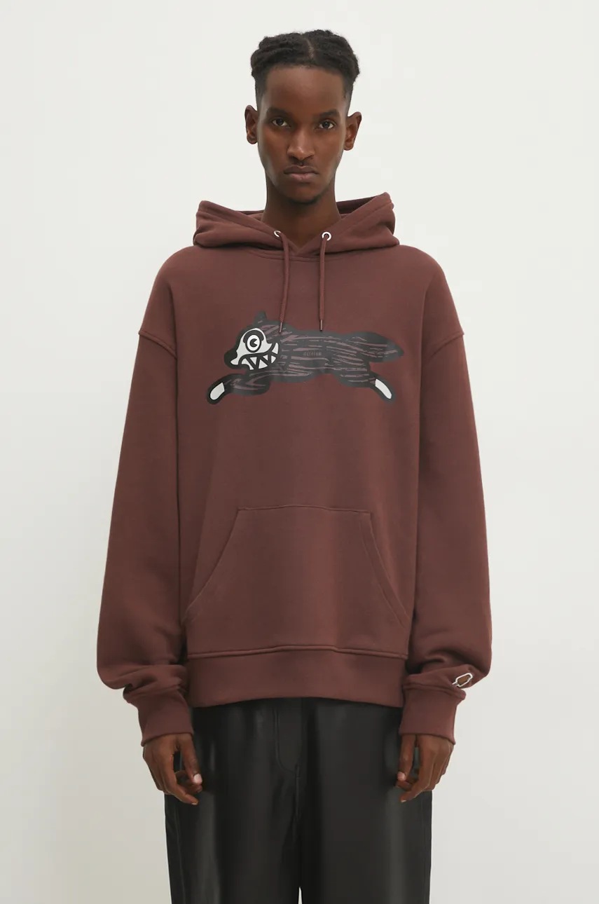 

Памучен суичър ICECREAM Woodgrain Running Dog Popover Hood в кафяво с качулка с принт IC24338, Кафяв