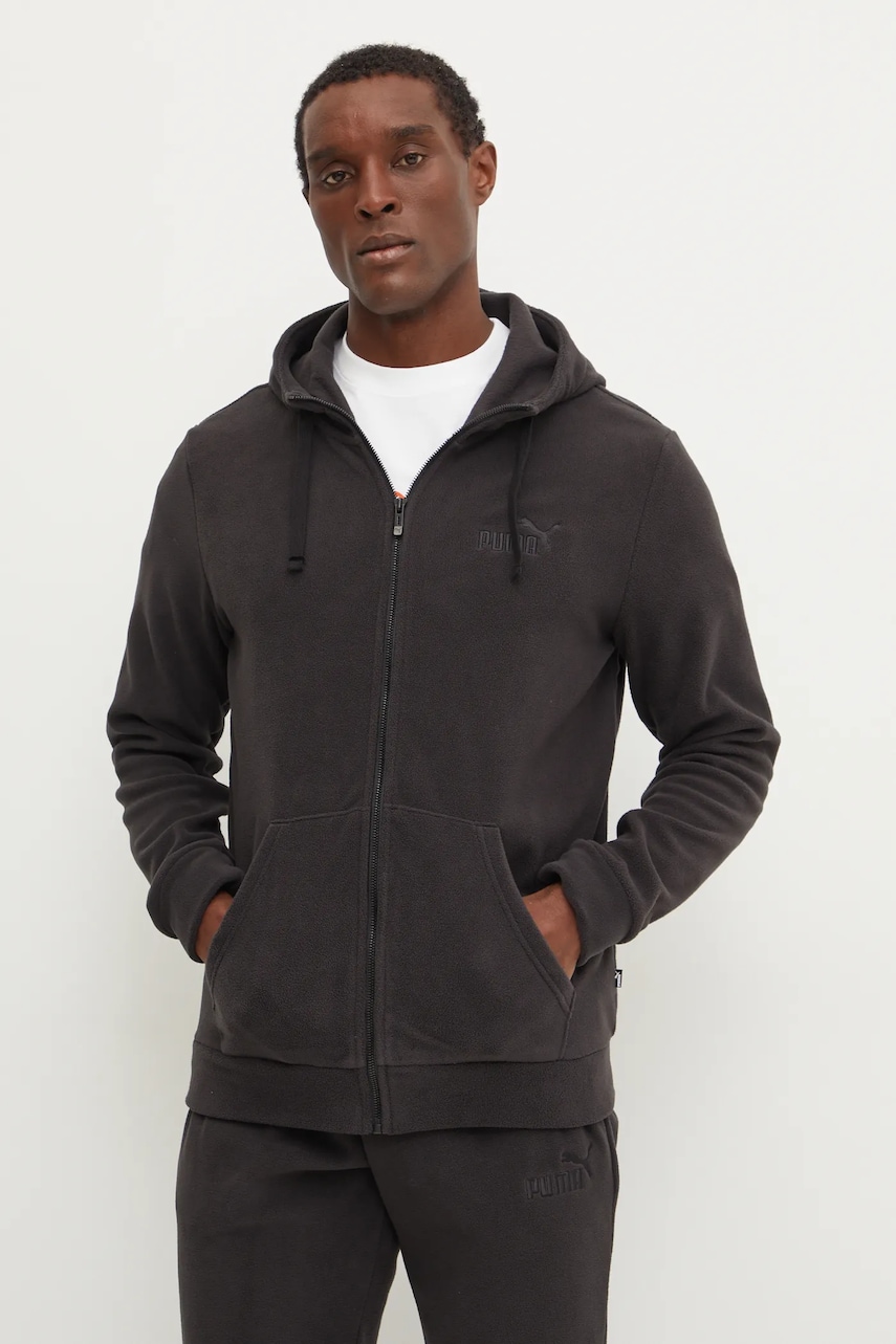 Puma bluza barbati, culoarea negru, cu glugă, neted, 681893 Puma bluza barbati, culoarea negru, cu glugă, neted, 681893