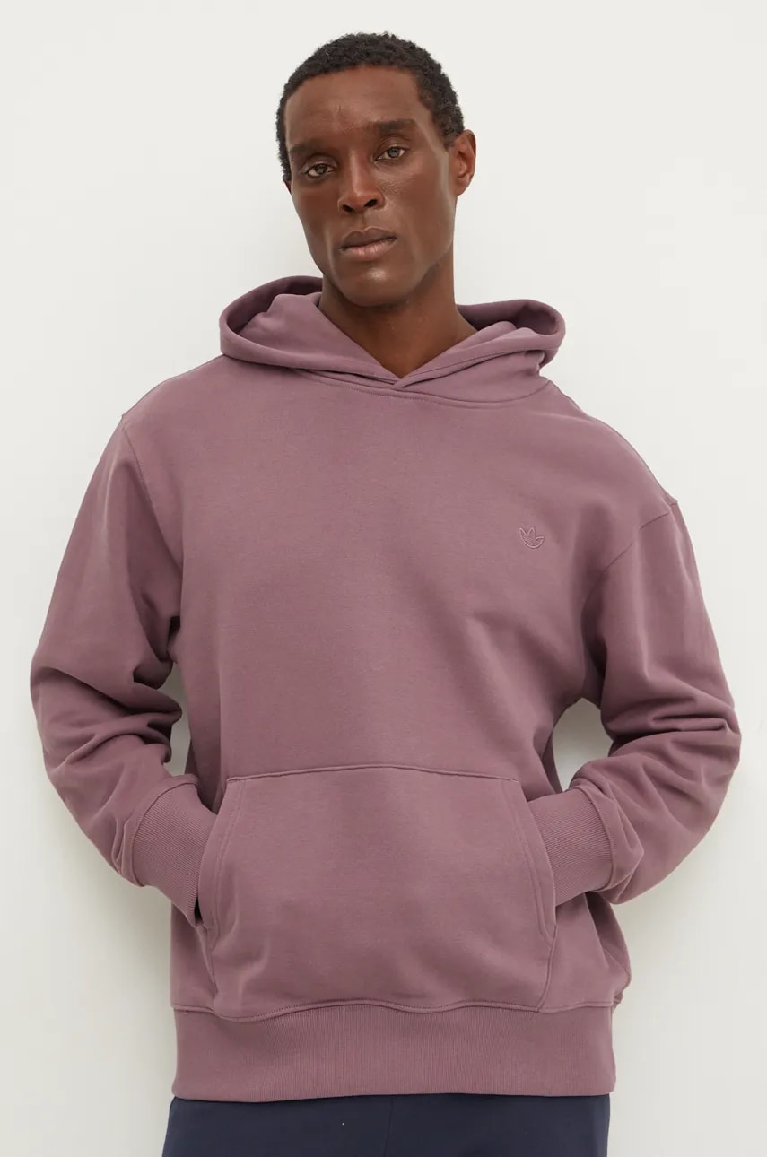 adidas Originals hanorac de bumbac barbati, culoarea roz, cu glugă, neted, IX9809 adidas Originals hanorac de bumbac barbati, culoarea roz, cu glugă, neted, IX9809