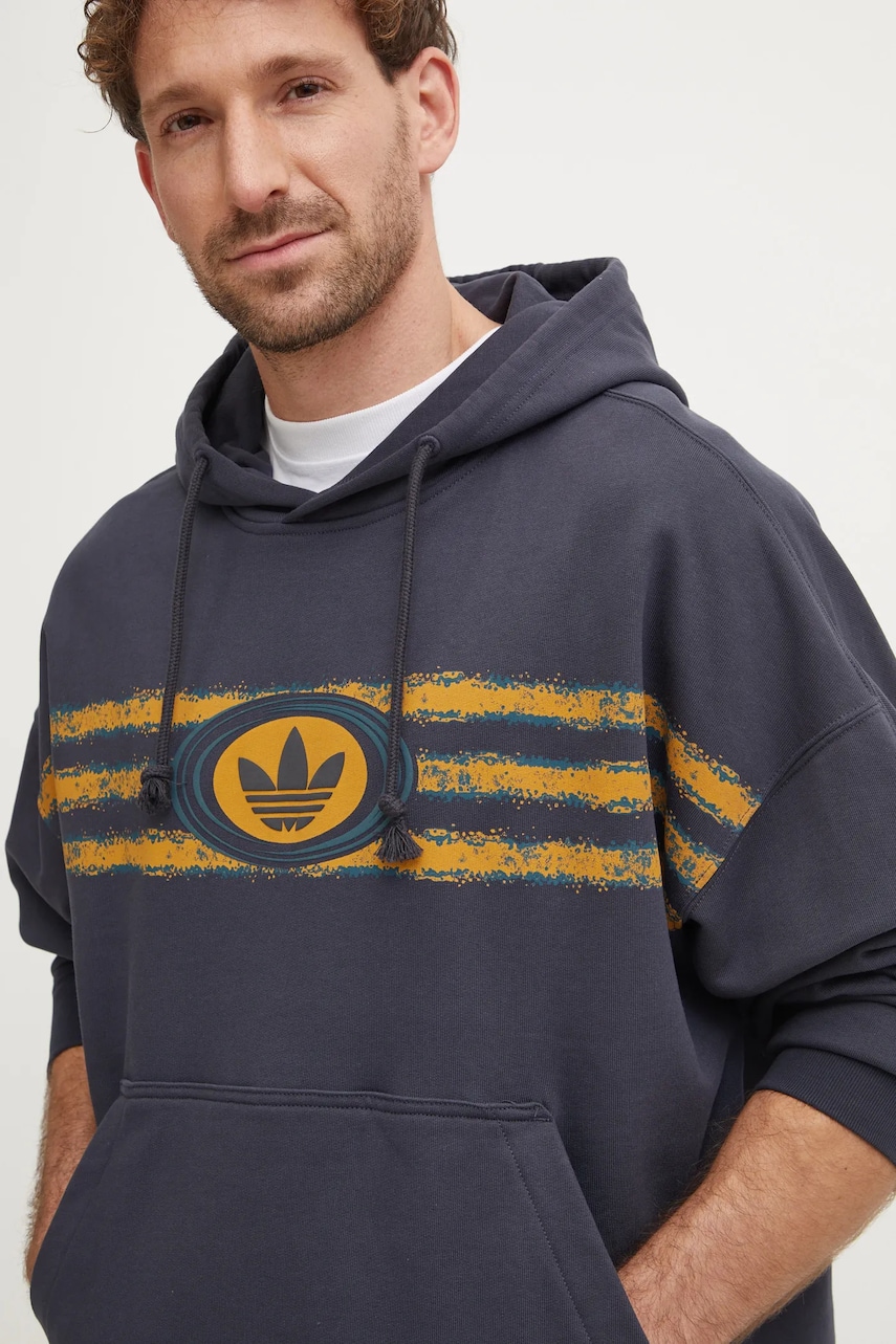 adidas Originals hanorac de bumbac barbati, culoarea gri, cu glugă, cu imprimeu, JM0469 adidas Originals hanorac de bumbac barbati, culoarea gri, cu glugă, cu imprimeu, JM0469
