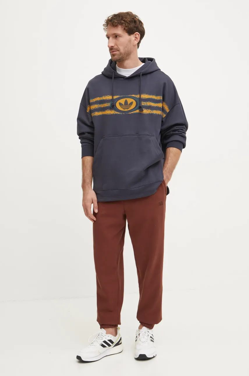 Хлопковая кофта adidas Originals мужская цвет серый с капюшоном с принтом JM0469 Хлопковая кофта adidas Originals мужская цвет серый с капюшоном с принтом JM0469