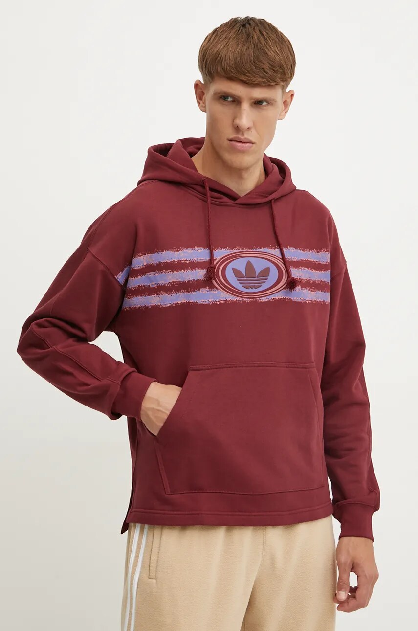adidas Originals hanorac de bumbac barbati, culoarea bordo, cu gluga, cu imprimeu, JM0470