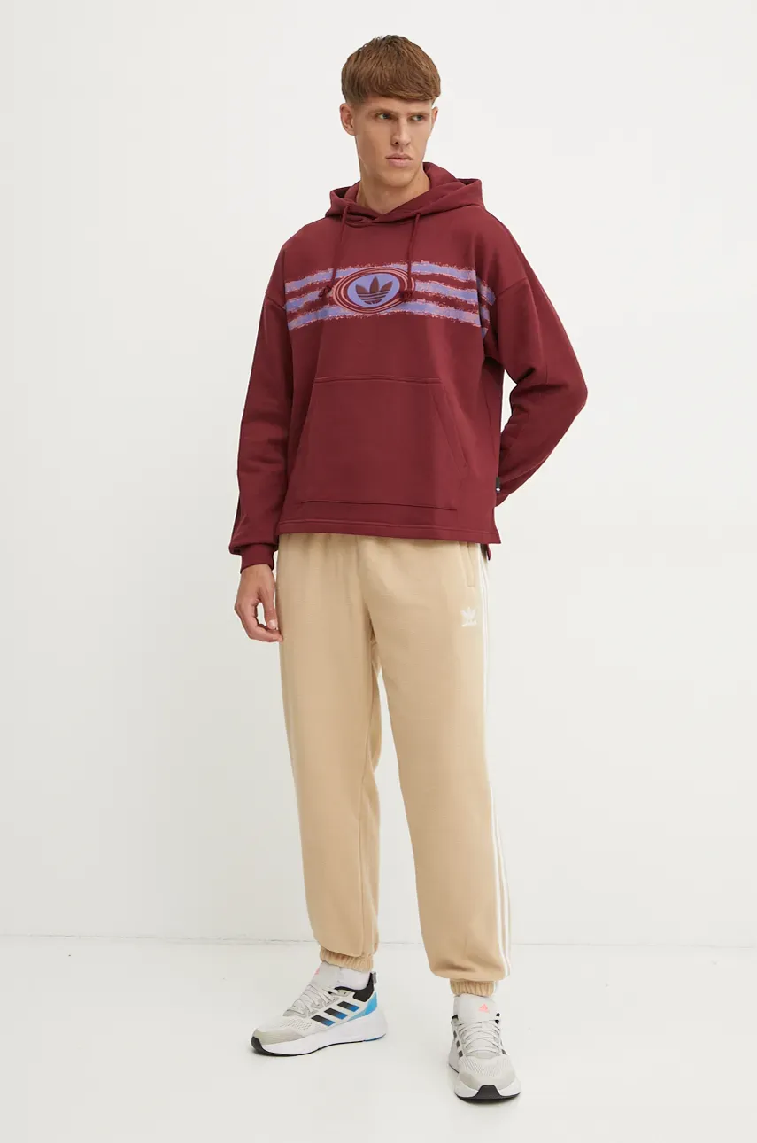 Хлопковая кофта adidas Originals мужская цвет бордовый с капюшоном с принтом JM0470 Хлопковая кофта adidas Originals мужская цвет бордовый с капюшоном с принтом JM0470